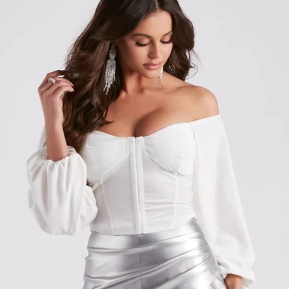 Windsor Tops - Windsor Reign In Glitter White Velvet Crop Top S